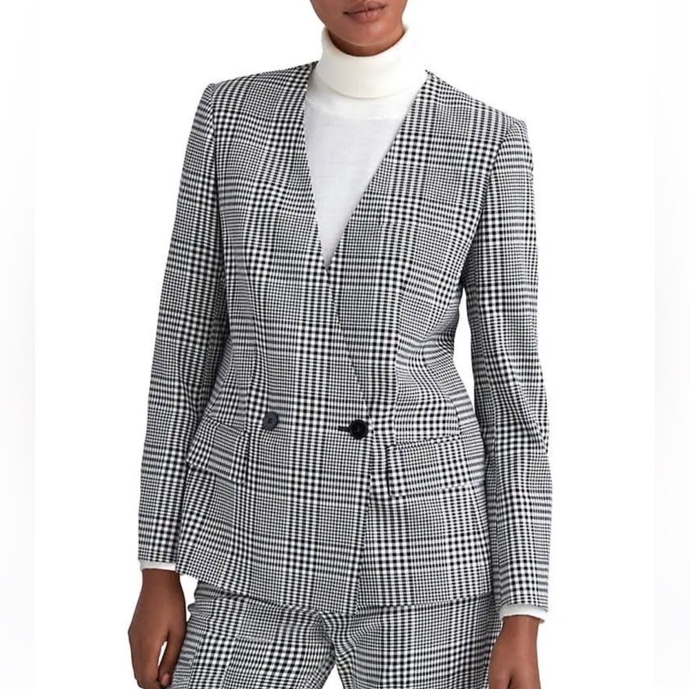Club Monaco Double Breasted Plaid Fashion Blazer Collarless Size 0